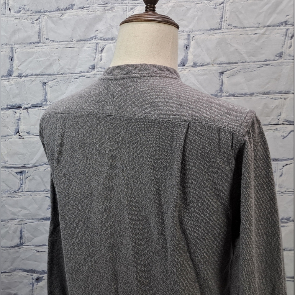 Wings + Horns Men's Button Down Shirt Mandarin Collar Gray Medium - Picture 11 of 16